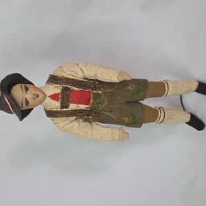 Vintage Bavarian Folk Doll Cloth Doll in Traditional Lederhosen Outfit